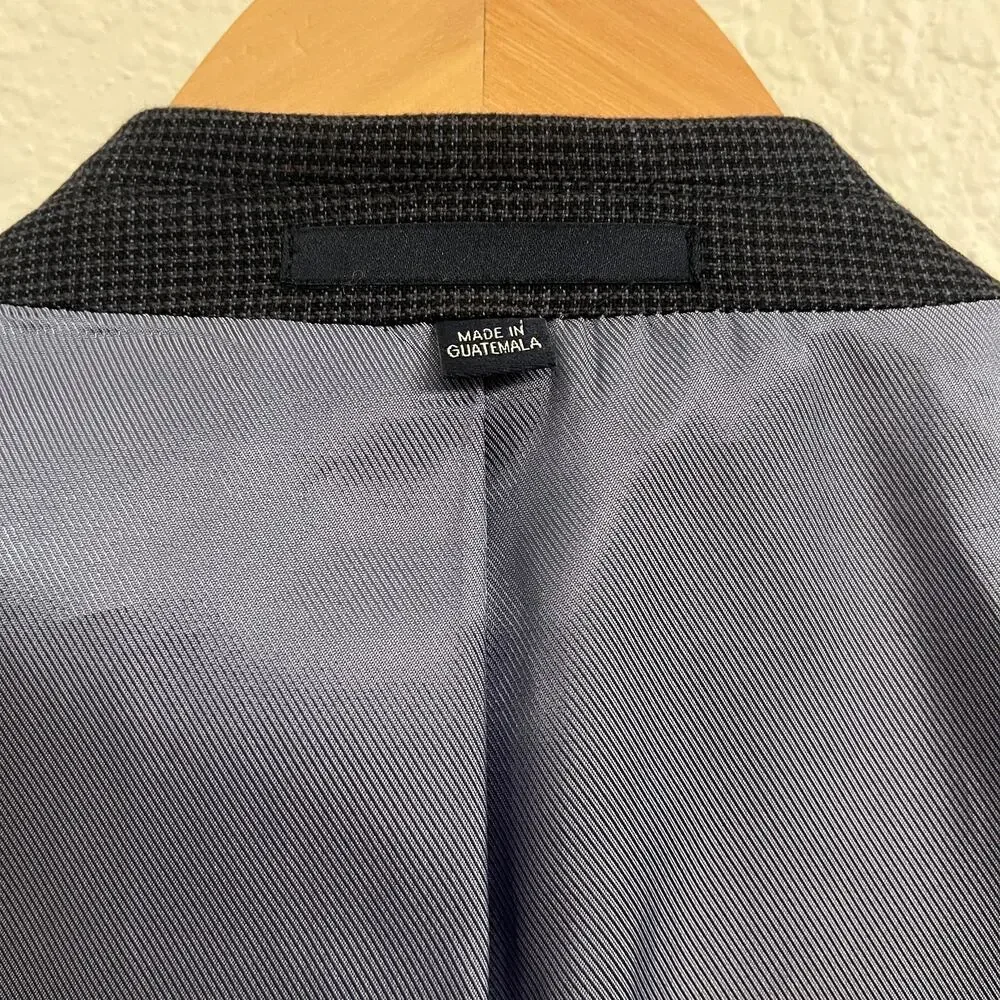 Jos A Bank Linen Cotton Houndstooth Blazer 40L Navy Tailored Fit Elbow Patches